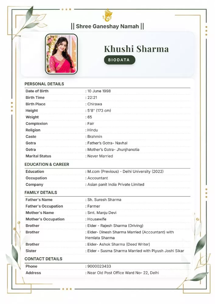 Design 13 - Marriage Biodata Format