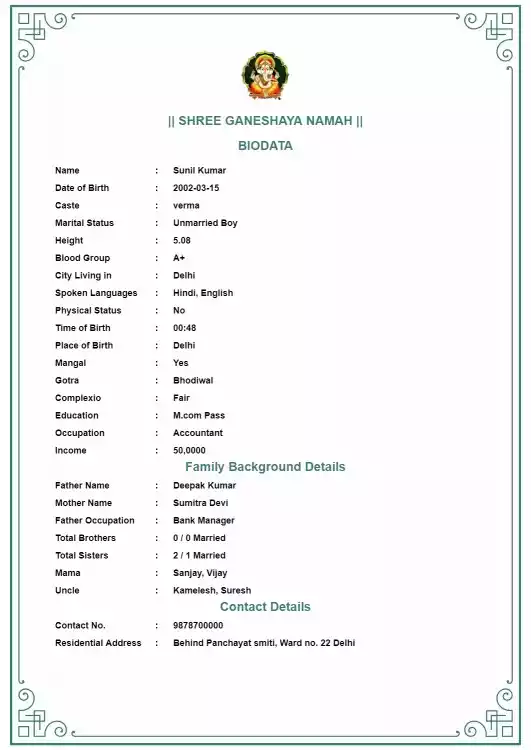 biodata format in word free download