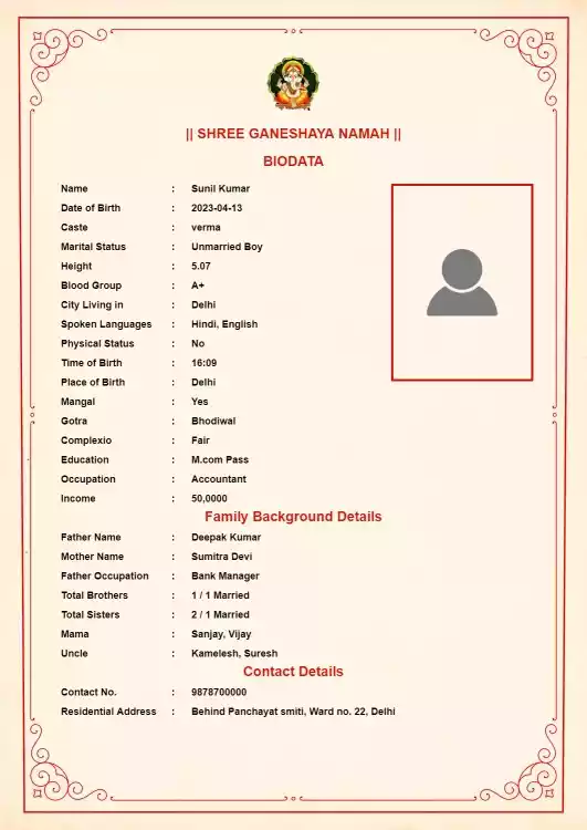 marriage biodata format