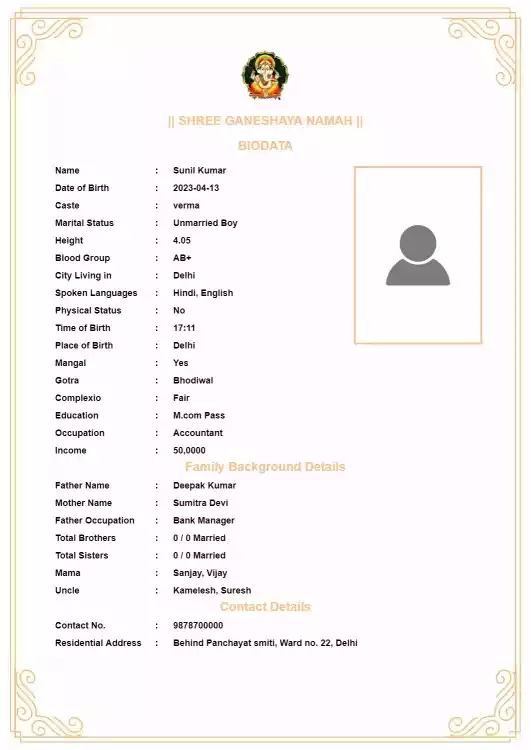 marriage biodata format pdf