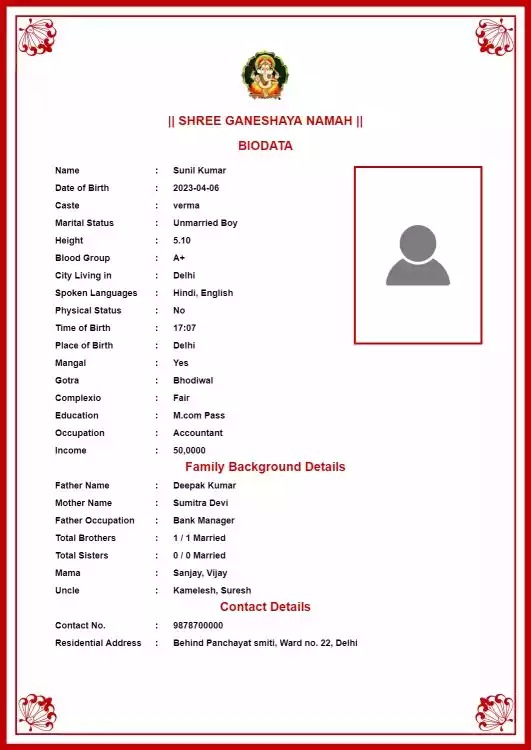 marriage biodata format