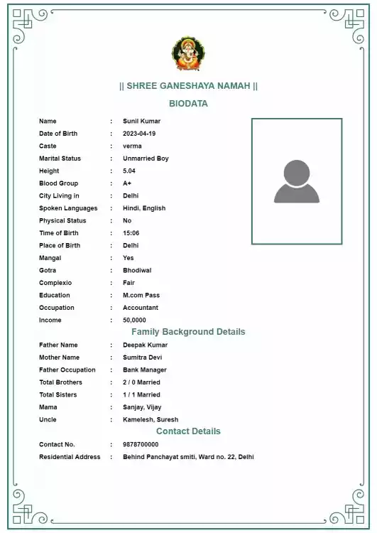 marriage biodata format in word