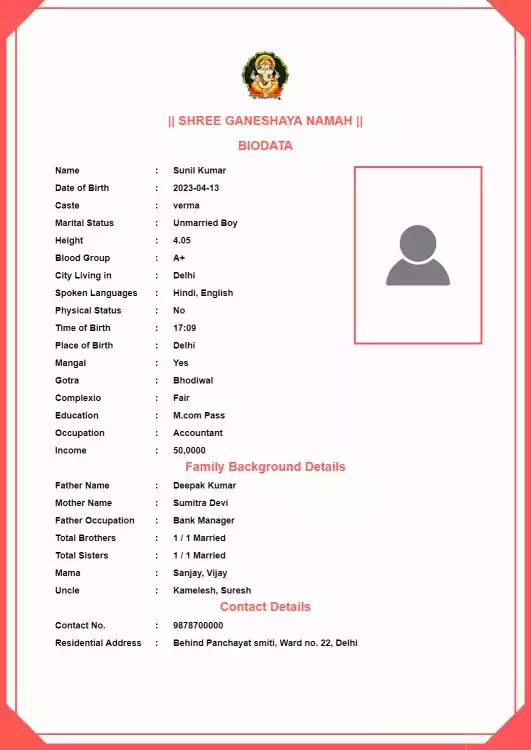 marriage biodata